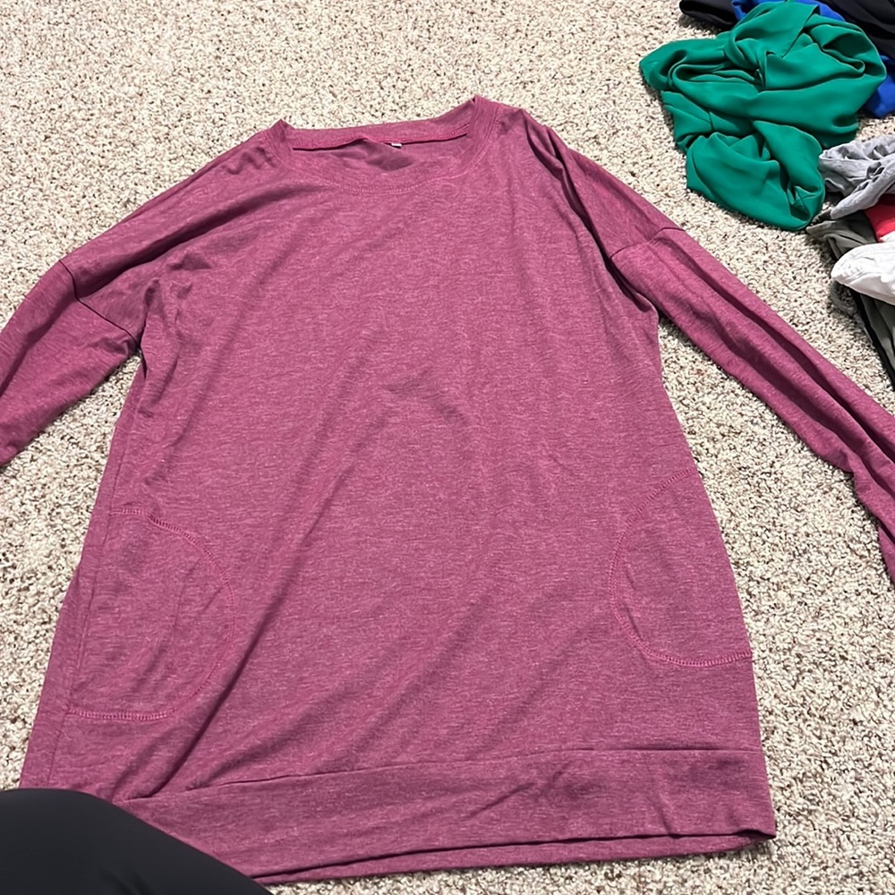 Women's Casual Tunic Shirt Long Sleeve Wine Red M
